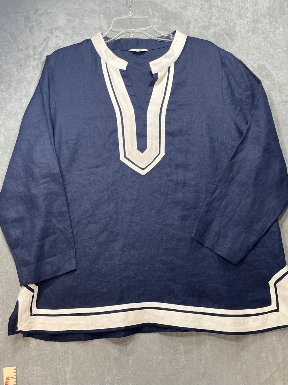 Crown & Ivy 100% Linen Navy White Nautical Tunic Top